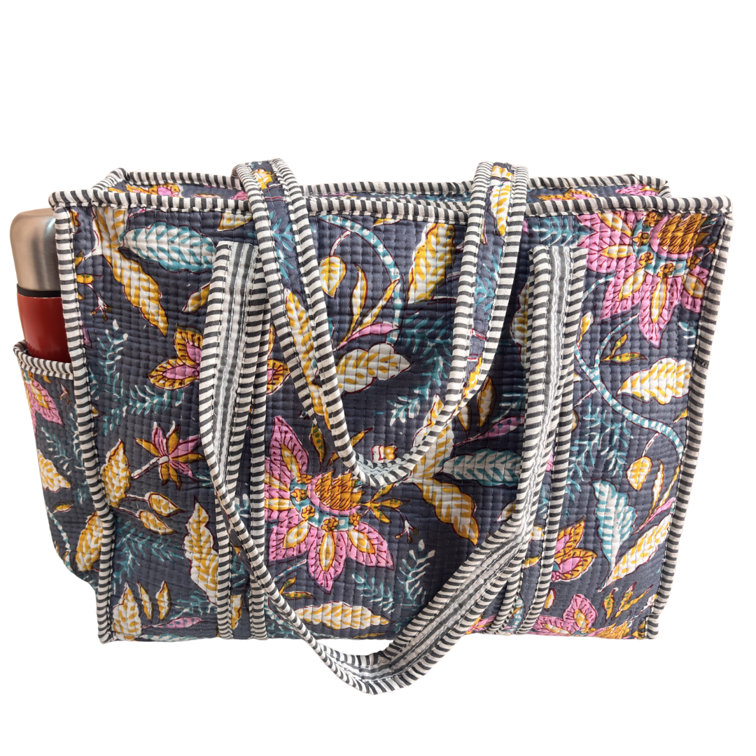 Artisan Quilted Bloom Quilted Cotton Tote - Handcrafted Shopping Companion