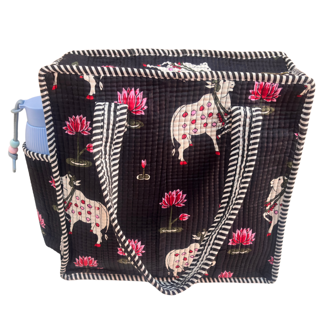 RajPadmini Handcrafted Quilted Cotton Ghar Se Mandir Edition - Tiffin & Pooja Carrier Collection