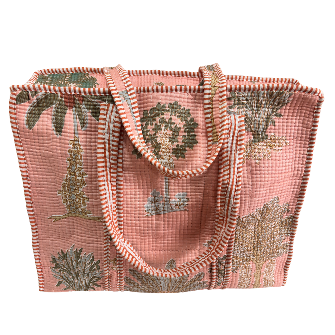 Quilted Cotton Shopping Tote Bag – Block Print, Handcrafted | The House of RajPadmini