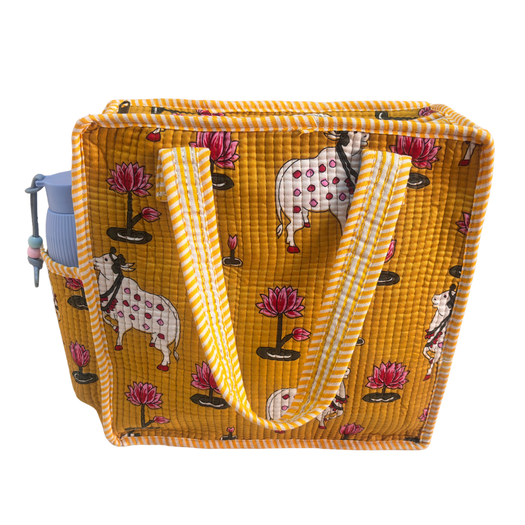 RajPadmini Handcrafted Quilted Cotton Ghar Se Mandir Edition - Tiffin & Pooja Carrier Collection