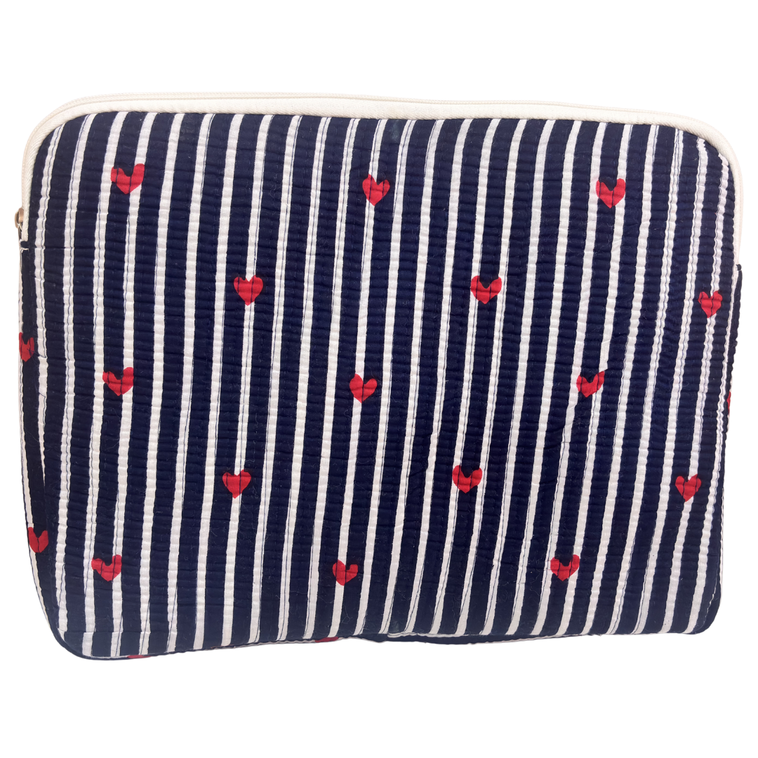 Quilted Cotton Laptop Sleeve with External Pocket — Handcrafted 14-inch Sleeve | The House of RajPadmini