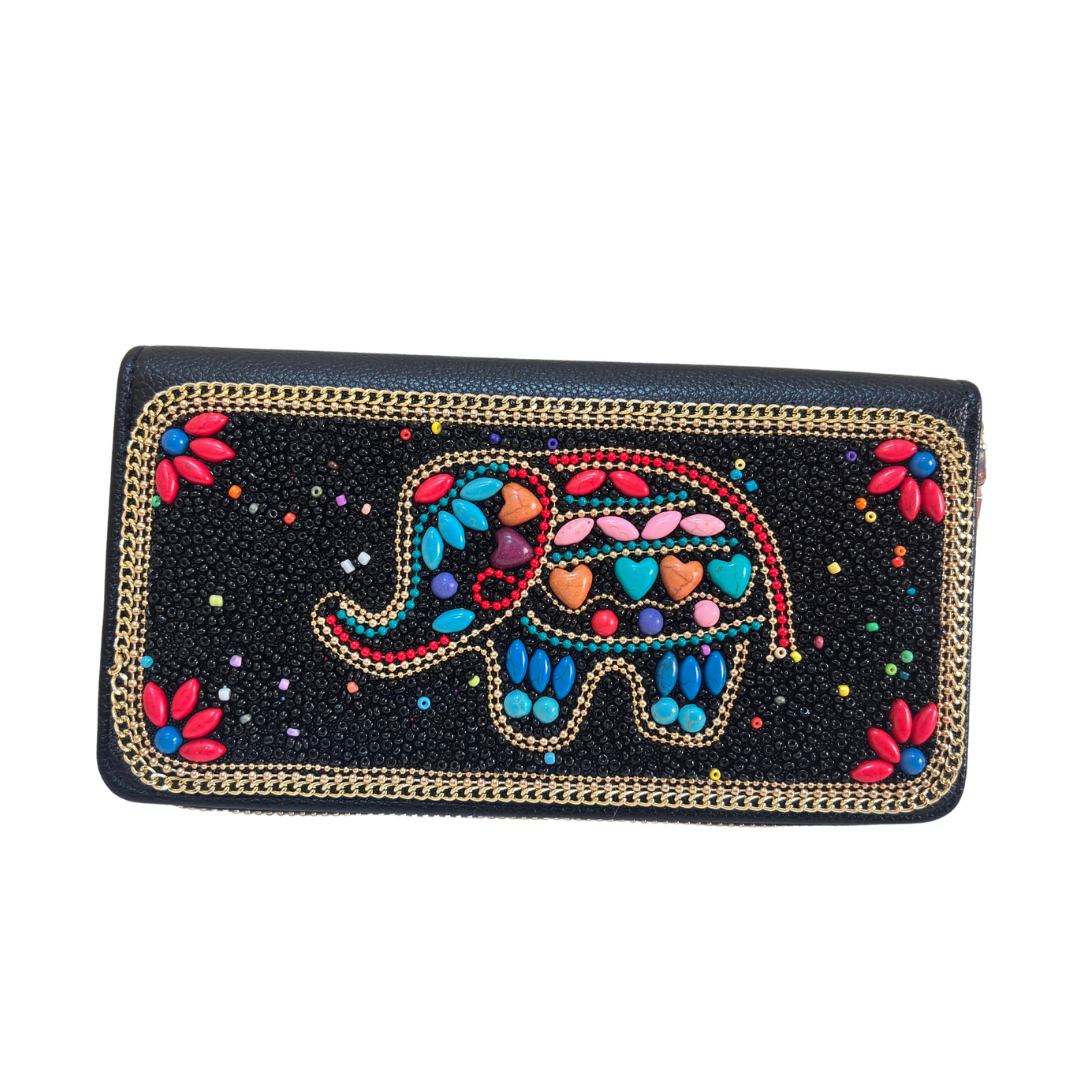 The House of RajPadmini Decorative Elephant Beaded Large Wallet
