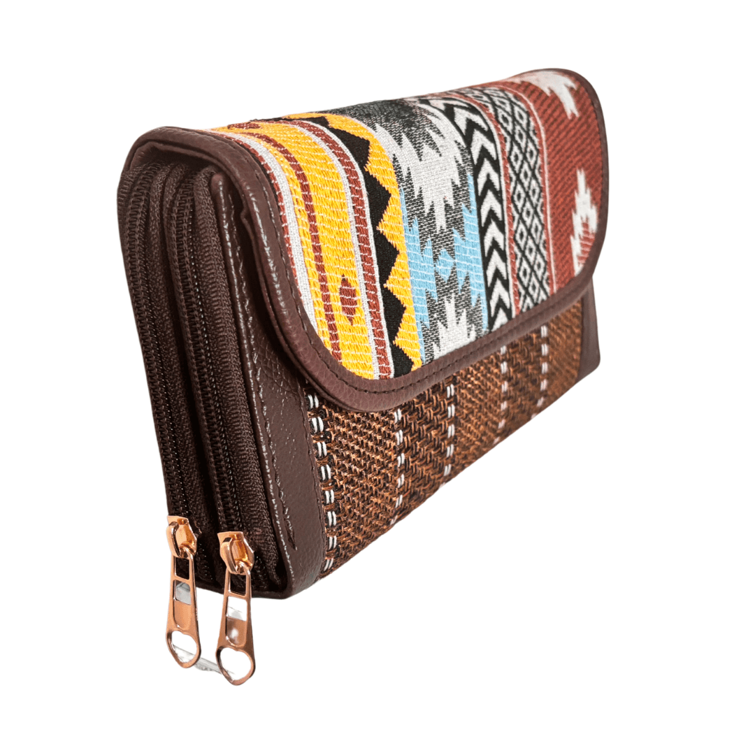 The Hamsafar Edition:- Women's Ethnic Rust Brown Jute Fabric Wallet with Double Partition