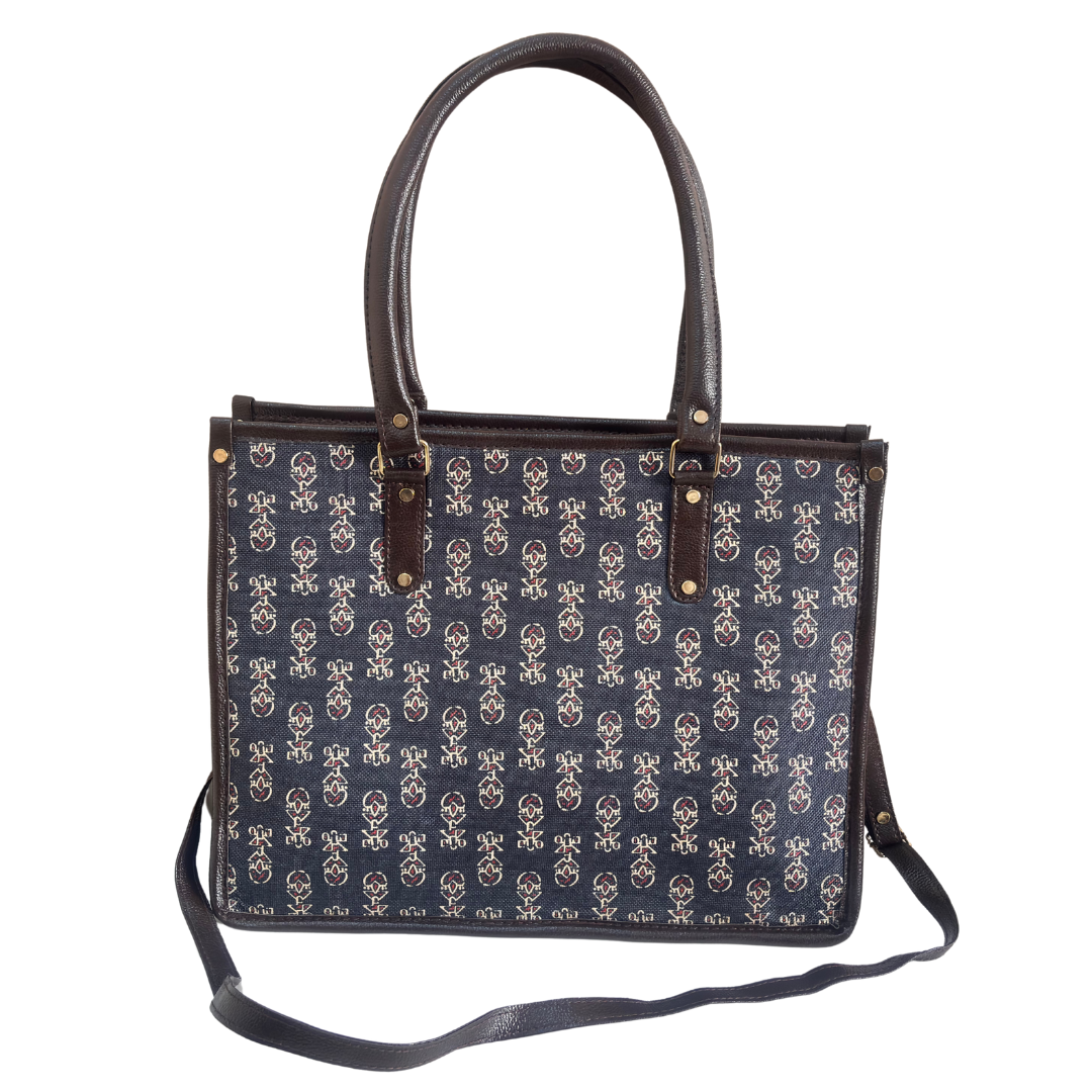 Office Tote Bag for Women | Block Print Rajasthani Tote with Laptop Space & Matching Pouch