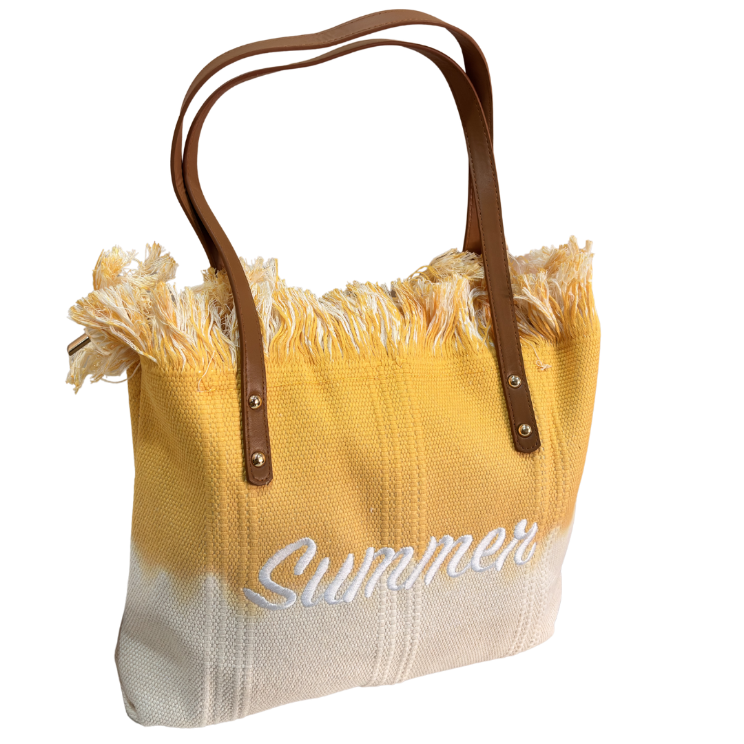Vibrant Summer Canvas Tote Bag — Handcrafted Cotton Canvas in Orange, Yellow & Purple | The House of RajPadmini