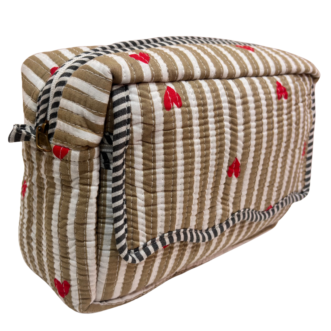 Multi-Pocket Travel Cosmetic Case with Flap & Front Zip — Handcrafted Quilted Block Print | RajPadmini