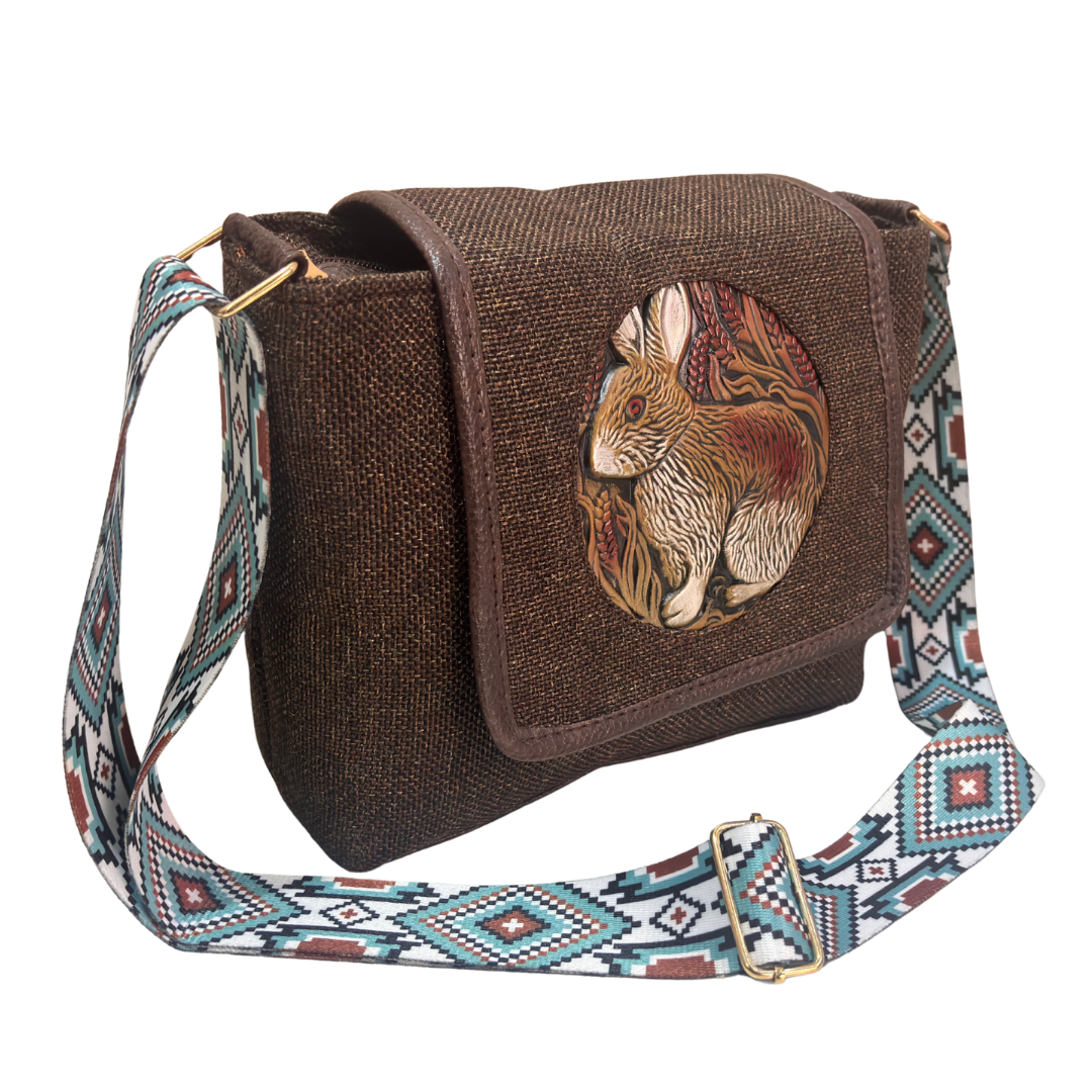 Medallion Embossed Jute Sling Bag