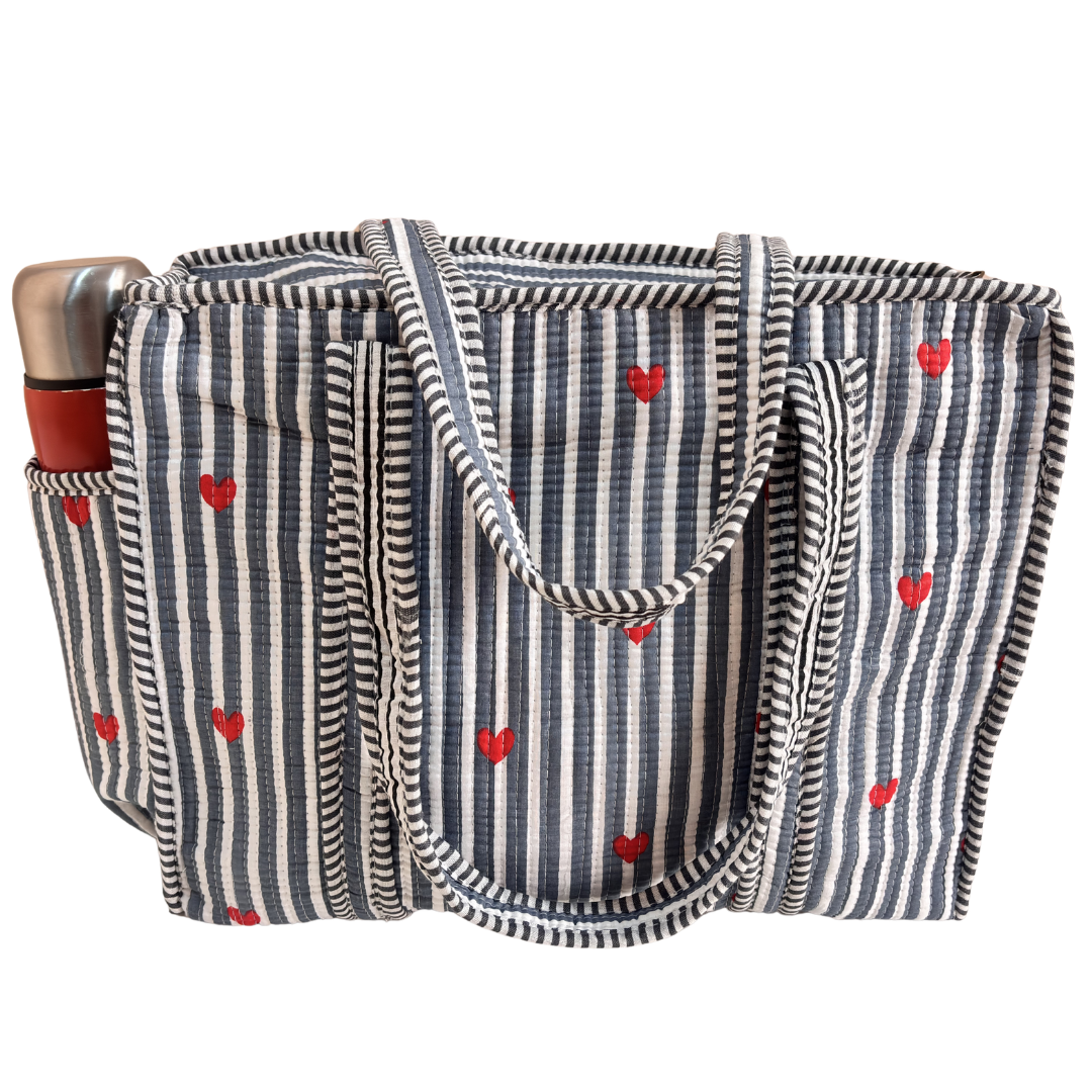 Artisan Quilted Bloom Quilted Cotton Tote - Handcrafted Shopping Companion