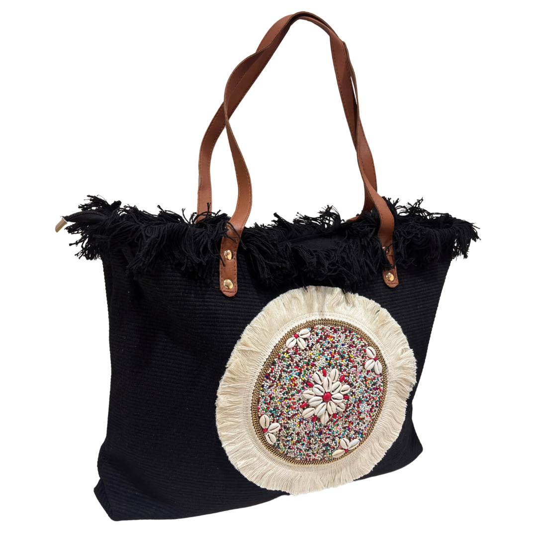 Beaded Canvas Tote Bag for Women | Hand-Embellished Bohemian Tote