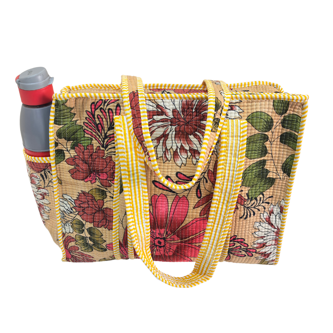 Artisan Quilted Bloom Cotton Tote - Handcrafted Shopping Companion