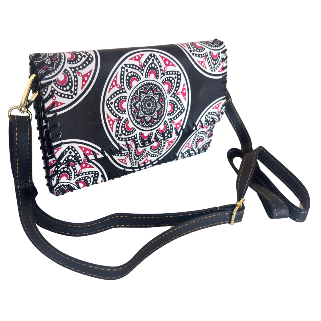 The Virasat Edition:- Black Ethnic Print Wallet & Convertible Sling