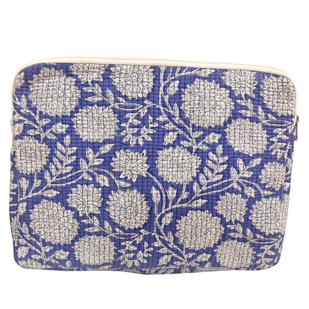 Quilted Cotton Laptop Sleeve with External Pocket — Handcrafted 14-inch Sleeve | The House of RajPadmini
