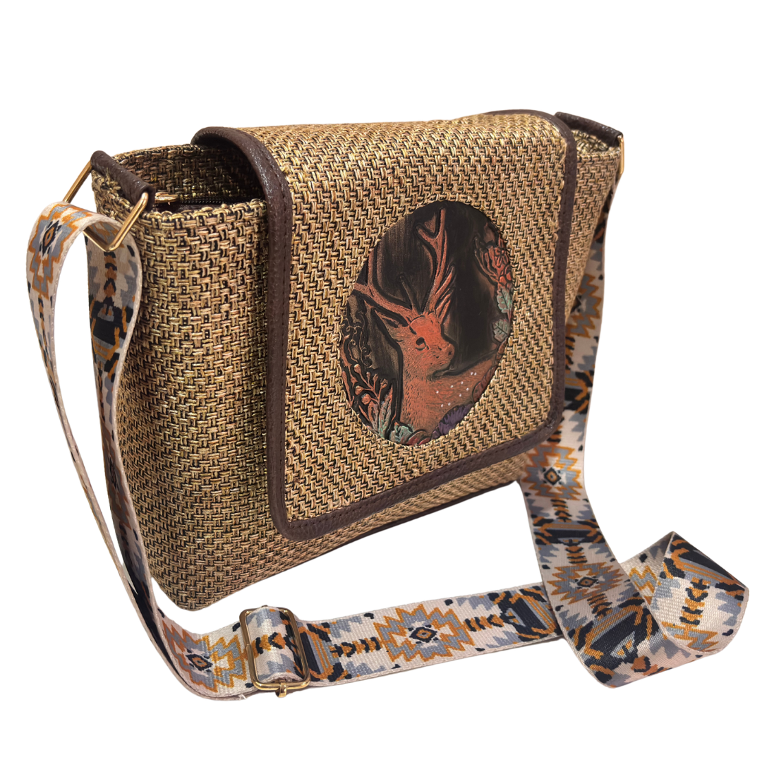 Medallion Embossed Jute Sling Bag