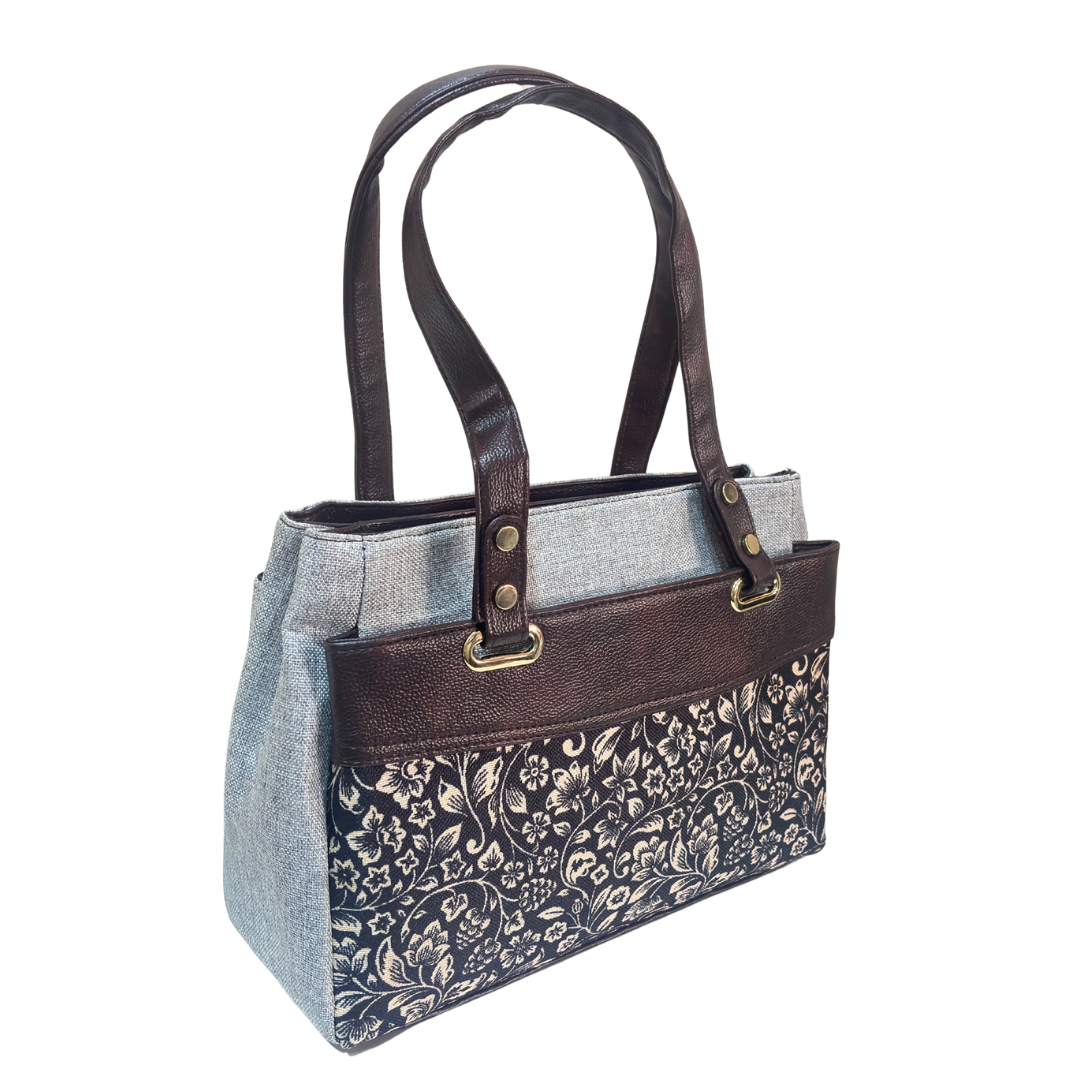 The House of RajPadmini Floral Print Tote Bag with Multiple Compartments