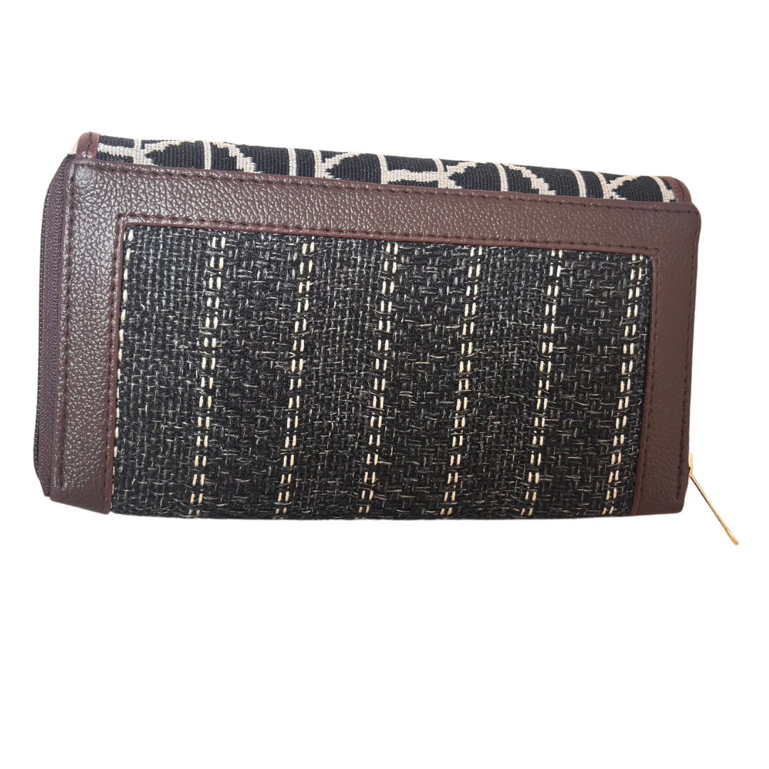 The Hamsafar Edition:- Women's Ethnic Coal Black Jute Fabric Wallet with Double Partition