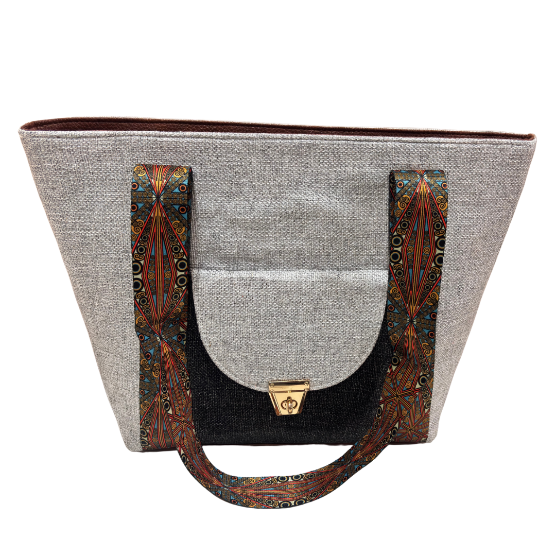 Boardroom Jute Tote Bag for Women | Office Laptop Tote with Faux Leather Trim | Heritage Craft