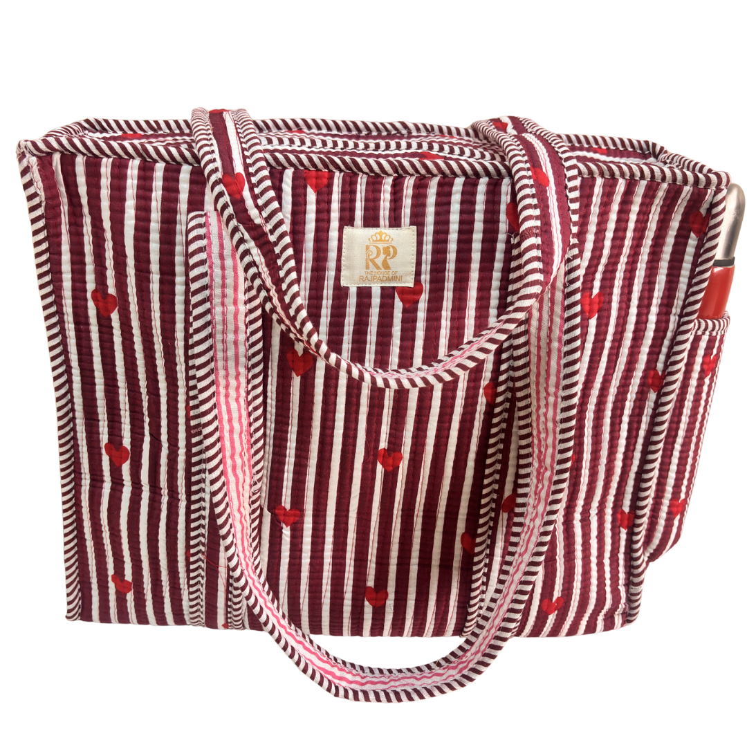 Artisan Quilted Bloom Quilted Cotton Tote - Handcrafted Shopping Companion