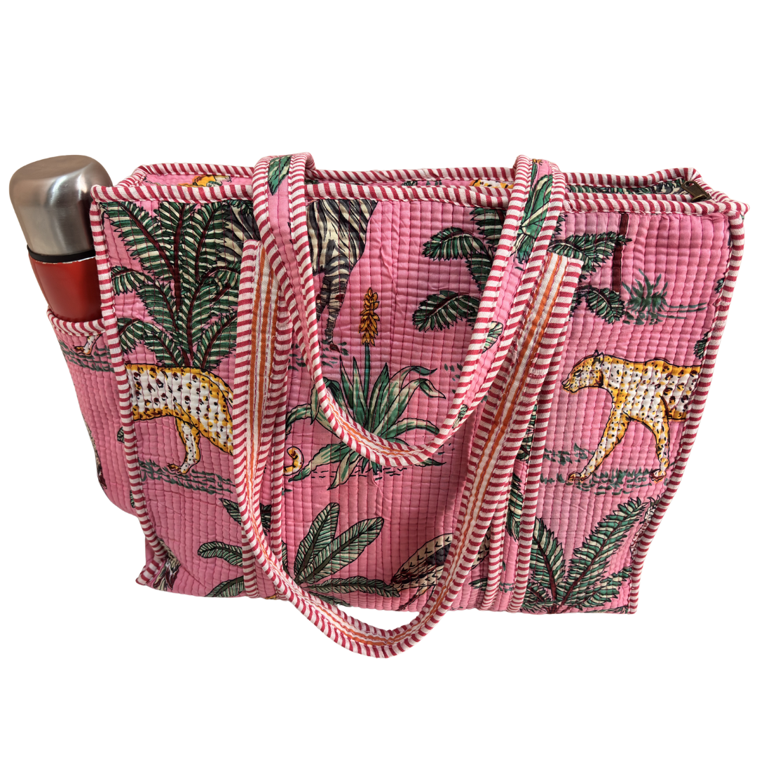 Artisan Quilted Bloom Quilted Cotton Tote - Handcrafted Shopping Companion