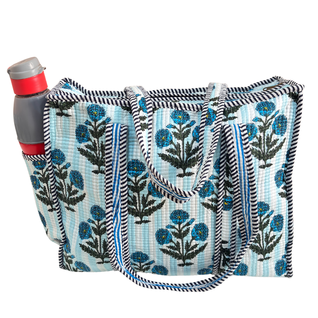 Artisan Quilted Bloom Cotton Tote - Handcrafted Shopping Companion