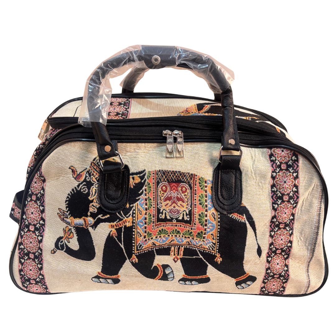 The House of RajPadmini Road Warrior Edition:- Waterproof Elephant Print Wheeled Travel Duffle Trolley Bag
