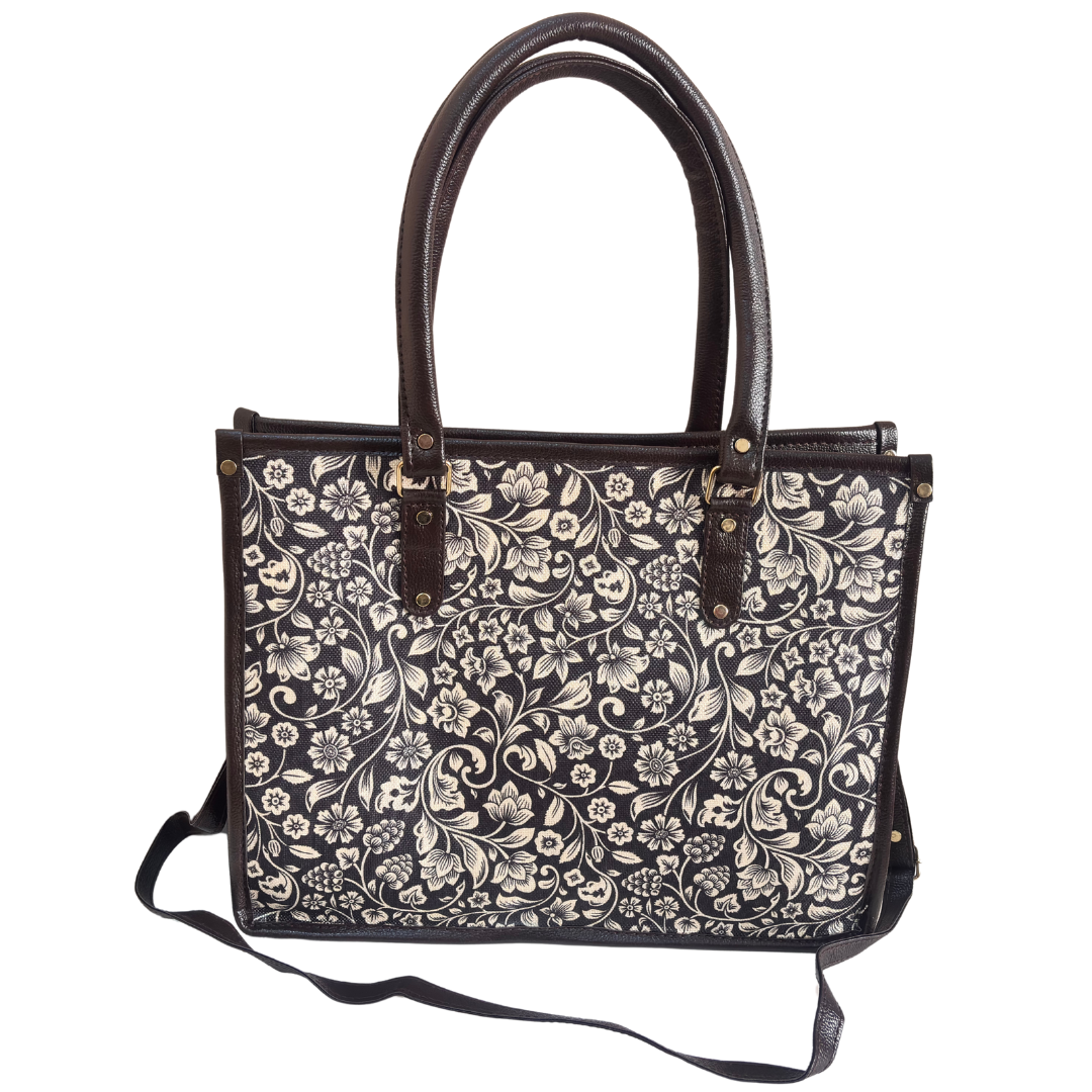 Office Tote Bag for Women | Block Print Rajasthani Tote with Laptop Space & Matching Pouch