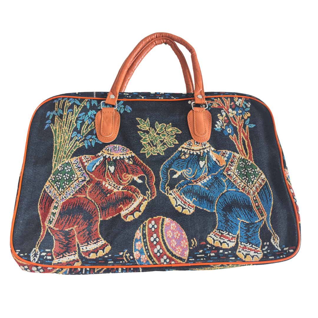 Black Elephant Print Canvas Tote Bag