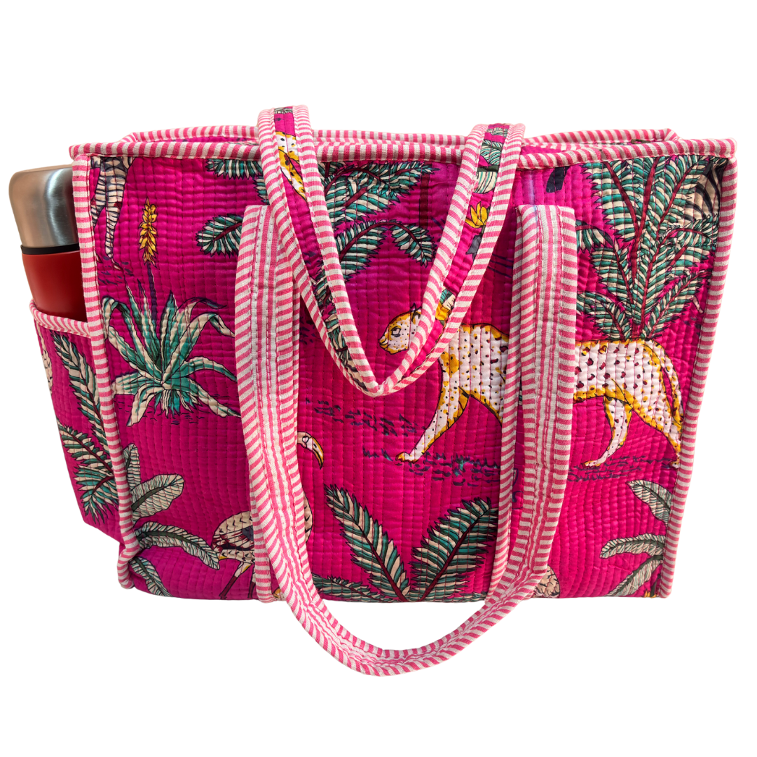 Artisan Quilted Bloom Quilted Cotton Tote - Handcrafted Shopping Companion