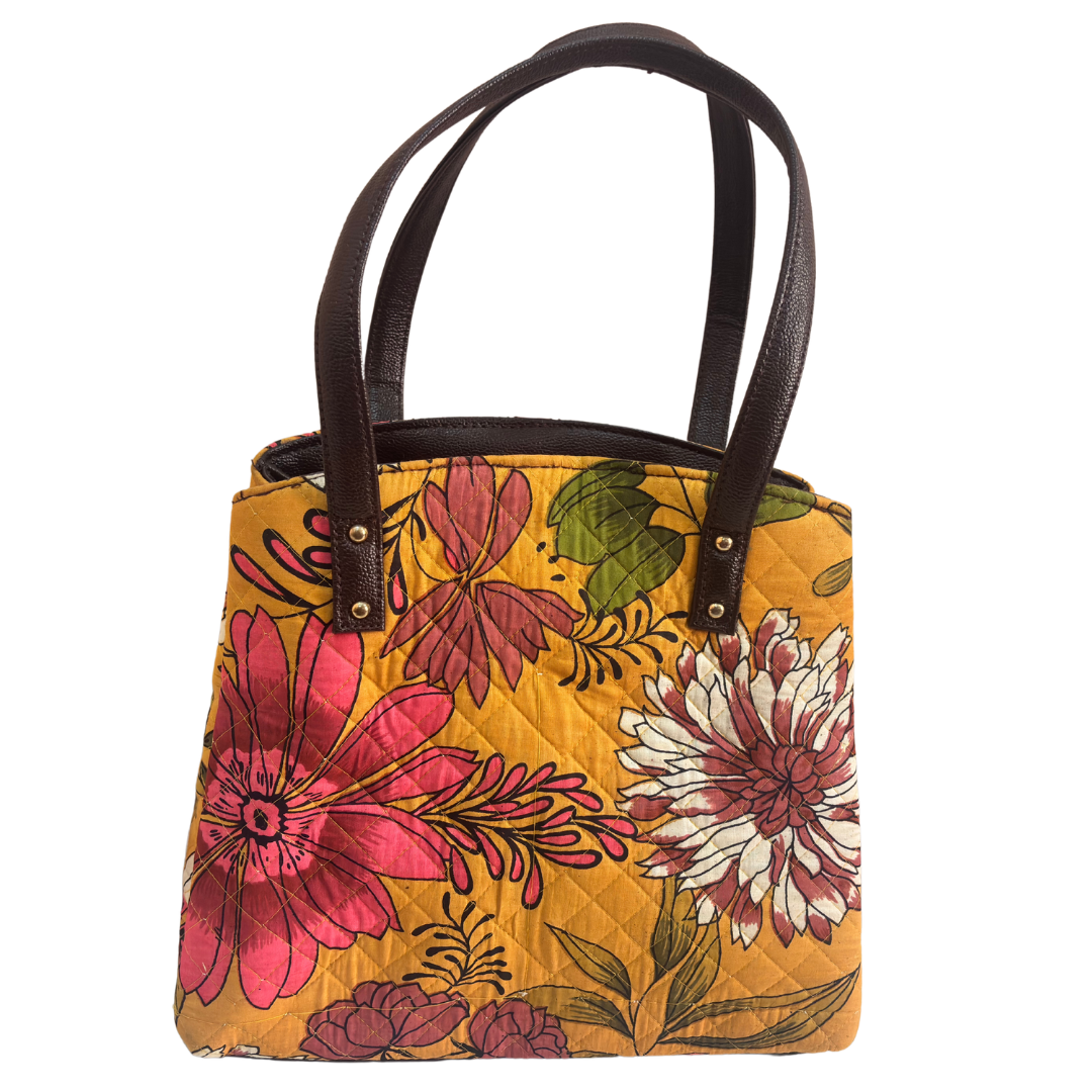 The House of RajPadmini Cross Quilted Cotton Tote Bag with Matching Pouch