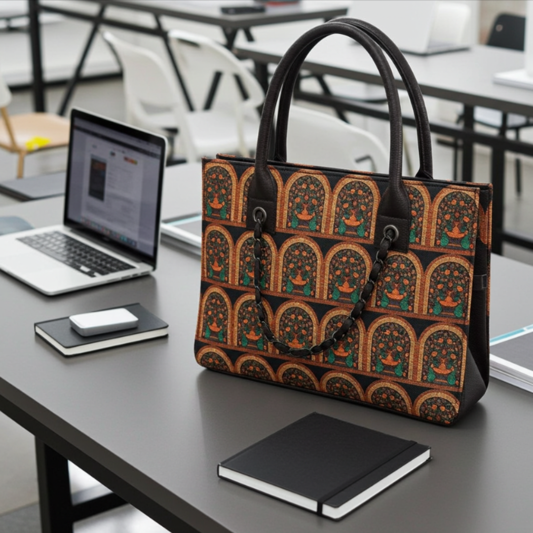 The House of RajPadmini Printed Tote Bag Set with Complementary Pouch