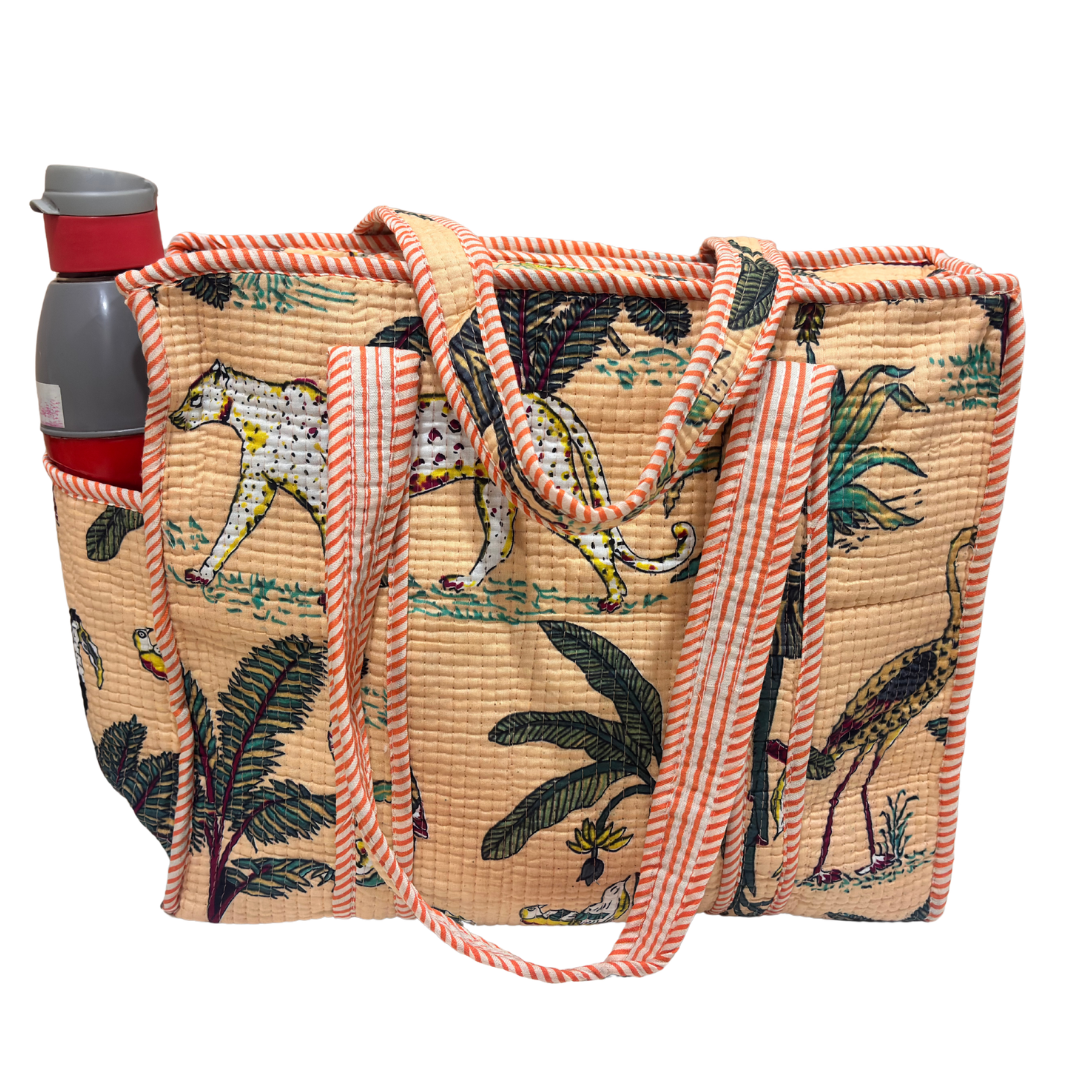 Artisan Quilted Bloom Quilted Cotton Tote - Handcrafted Shopping Companion