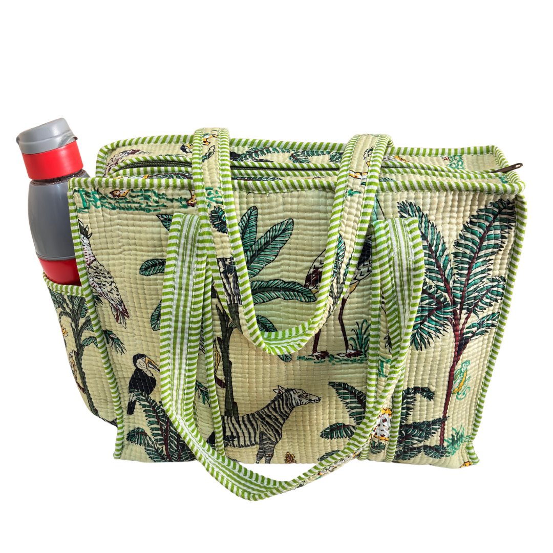 Artisan Quilted Bloom Cotton Tote - Handcrafted Shopping Companion