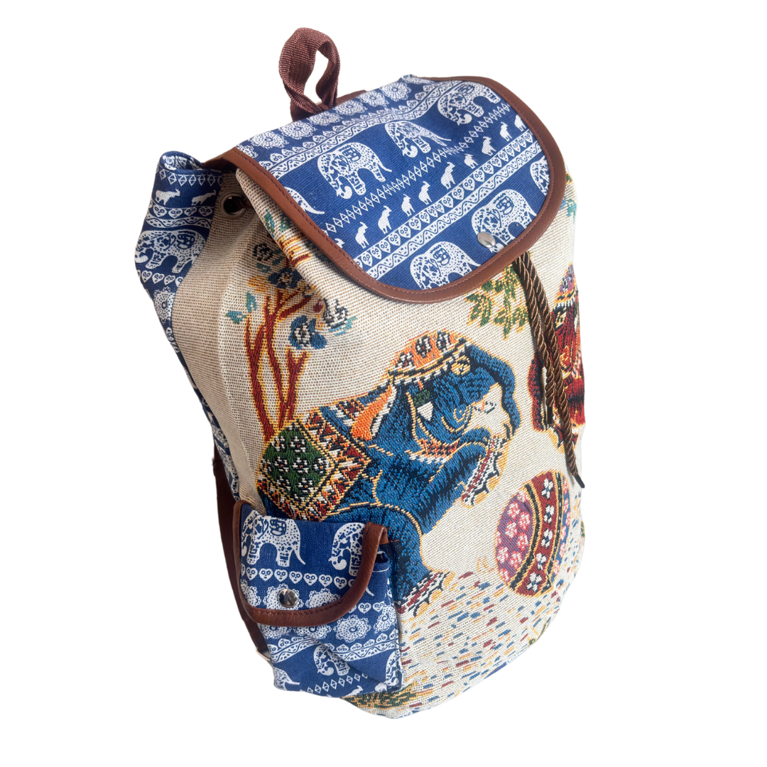 Trekking Paradise Edition: Canvas Elephant Football Print Drawstring Backpack