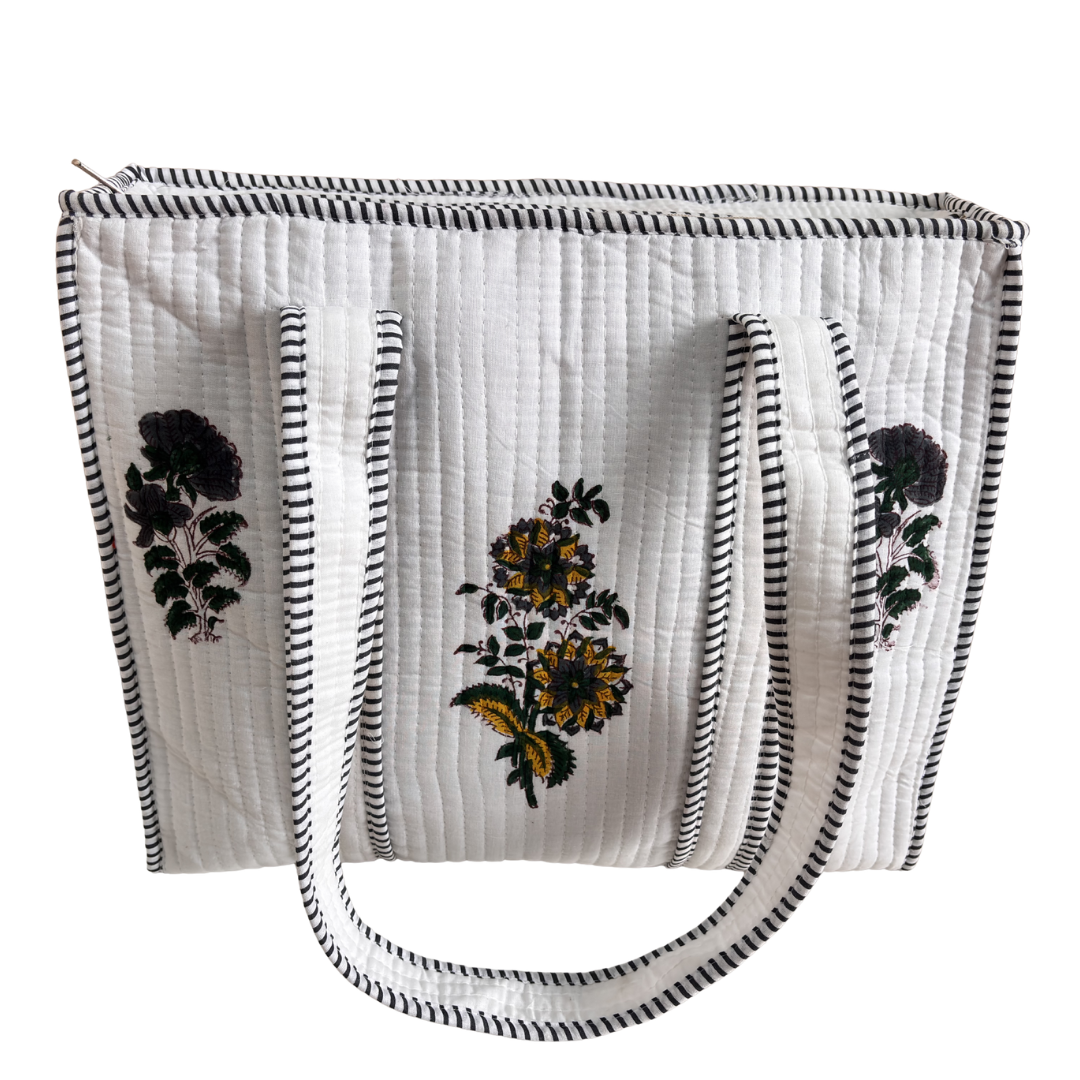 Artisan Quilted Bloom Quilted Cotton Tote - Handcrafted Shopping Companion