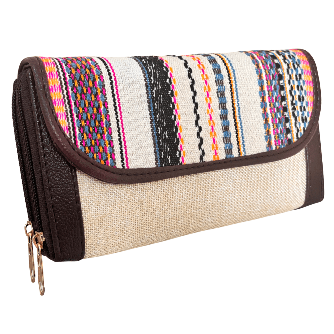 The Hamsafar Edition:- Women's Ethnic Pearl White Jute Fabric Wallet with Double Partition