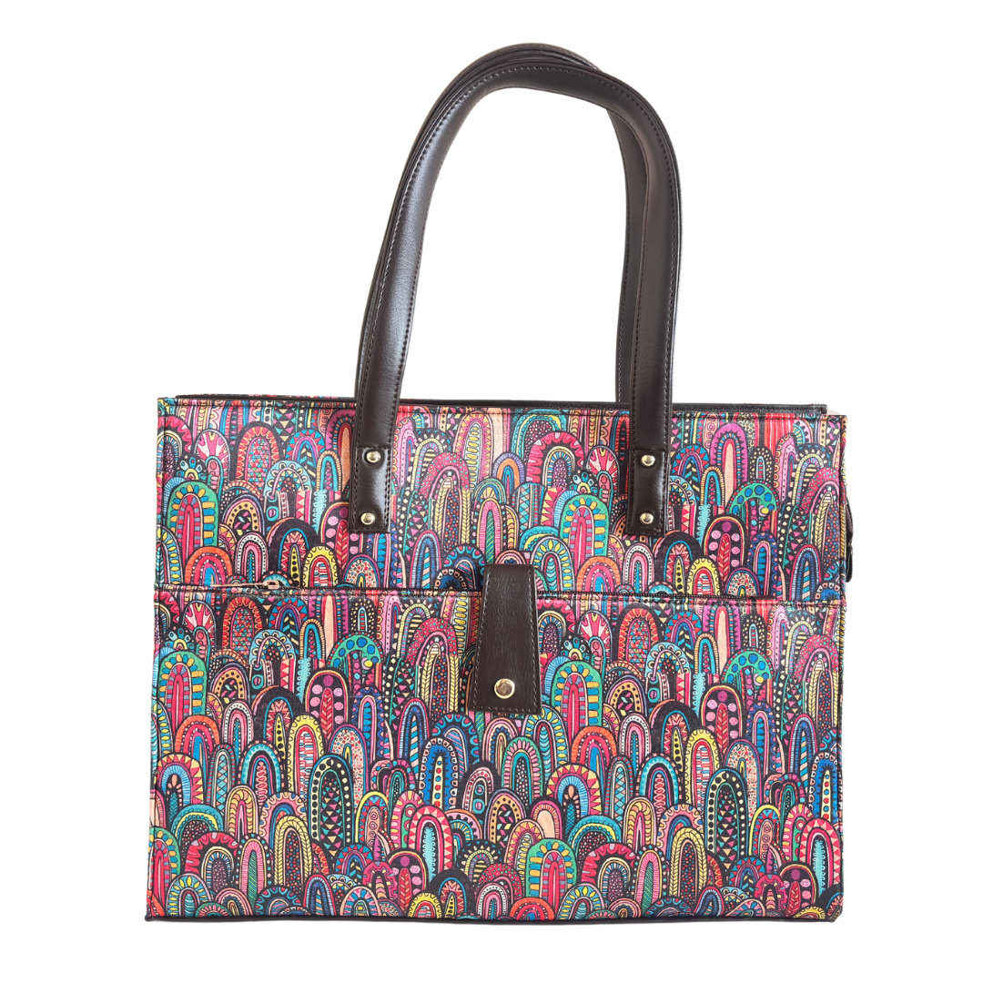 The Executive Rajasthani Print Laptop Tote Bag with Complimentary Pouch - The House of RajPadmini