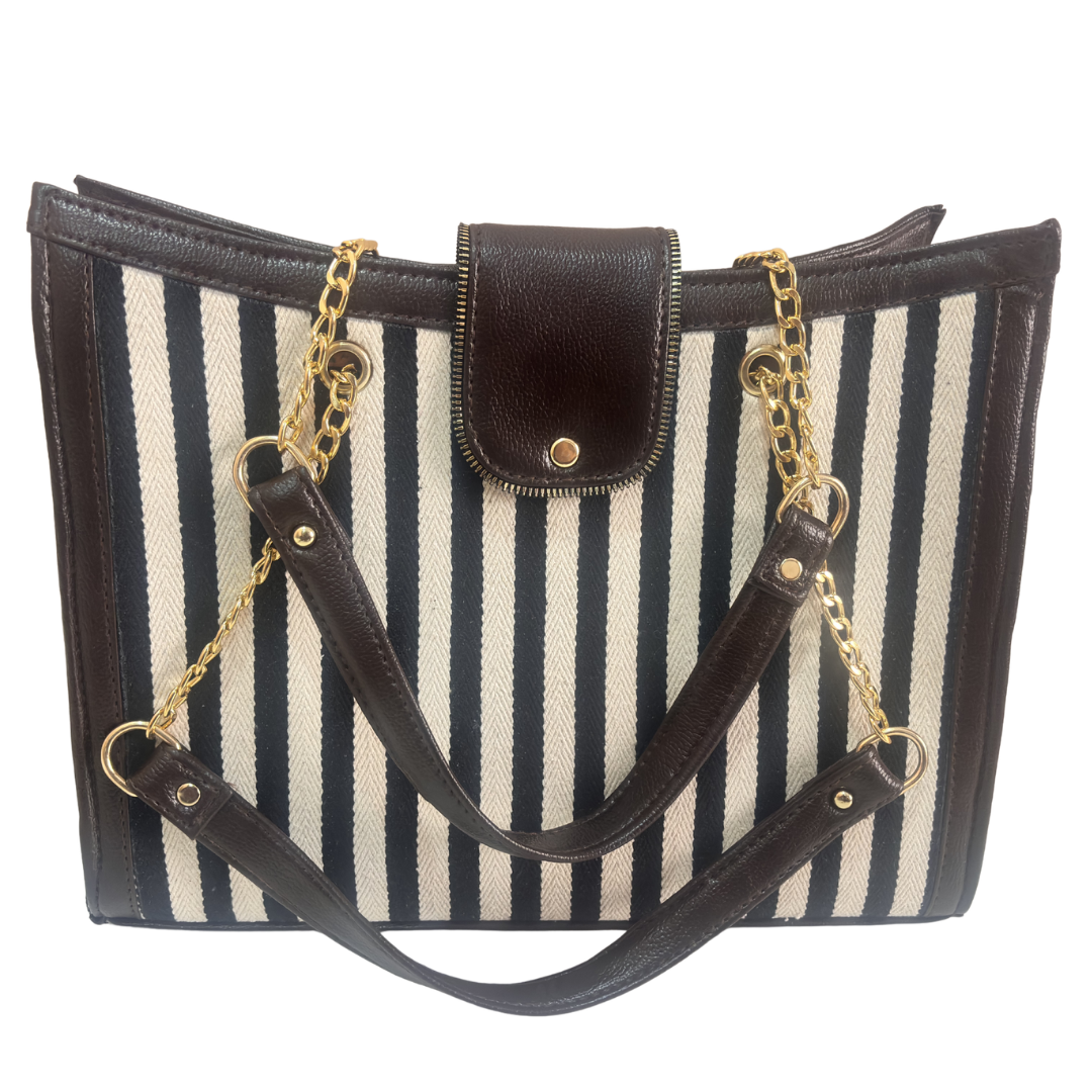 Chain Handle Tote Bag for Women | Rajasthani Block Print with Gold Chain Handles & Matching Pouch