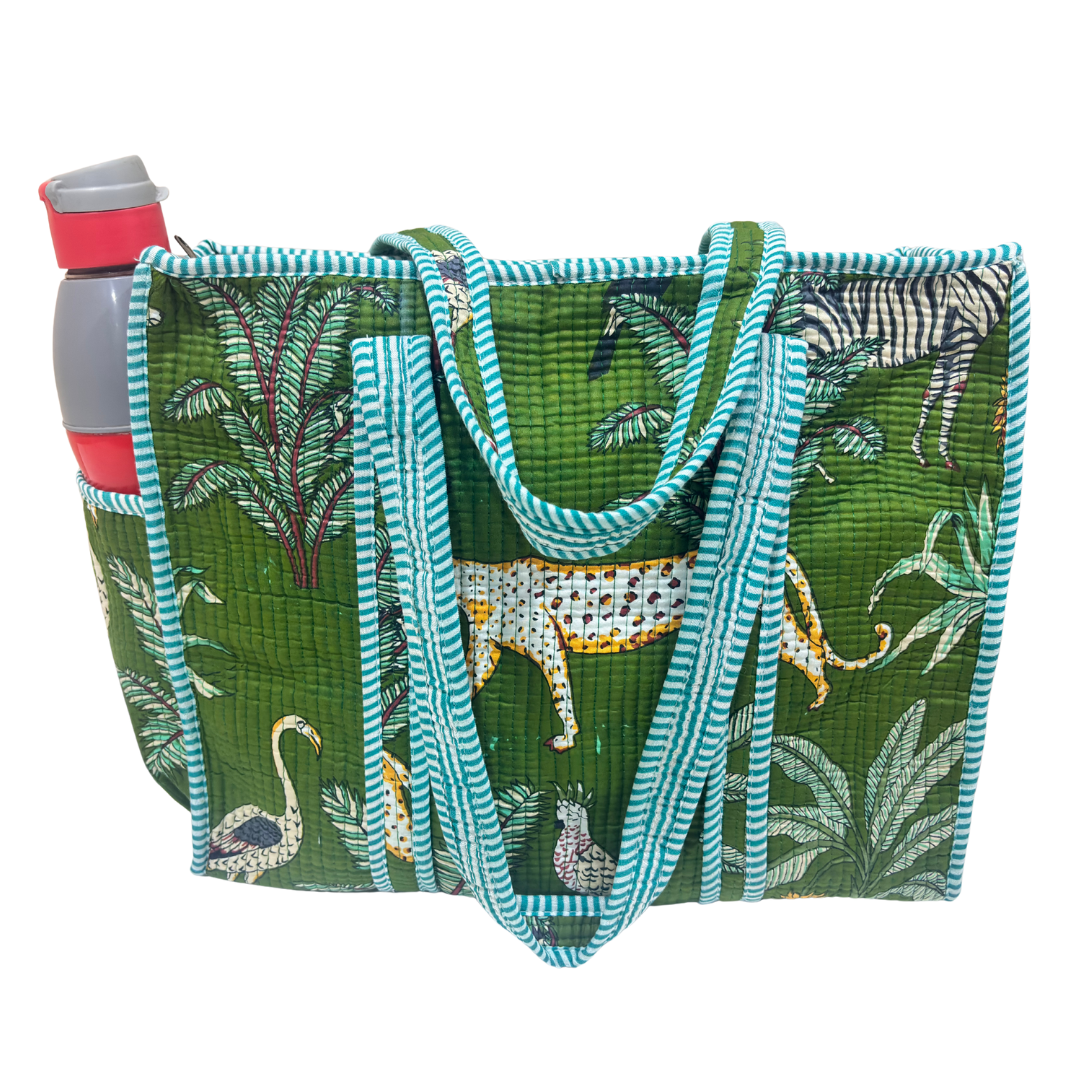 Artisan Quilted Bloom Cotton Tote - Handcrafted Shopping Companion
