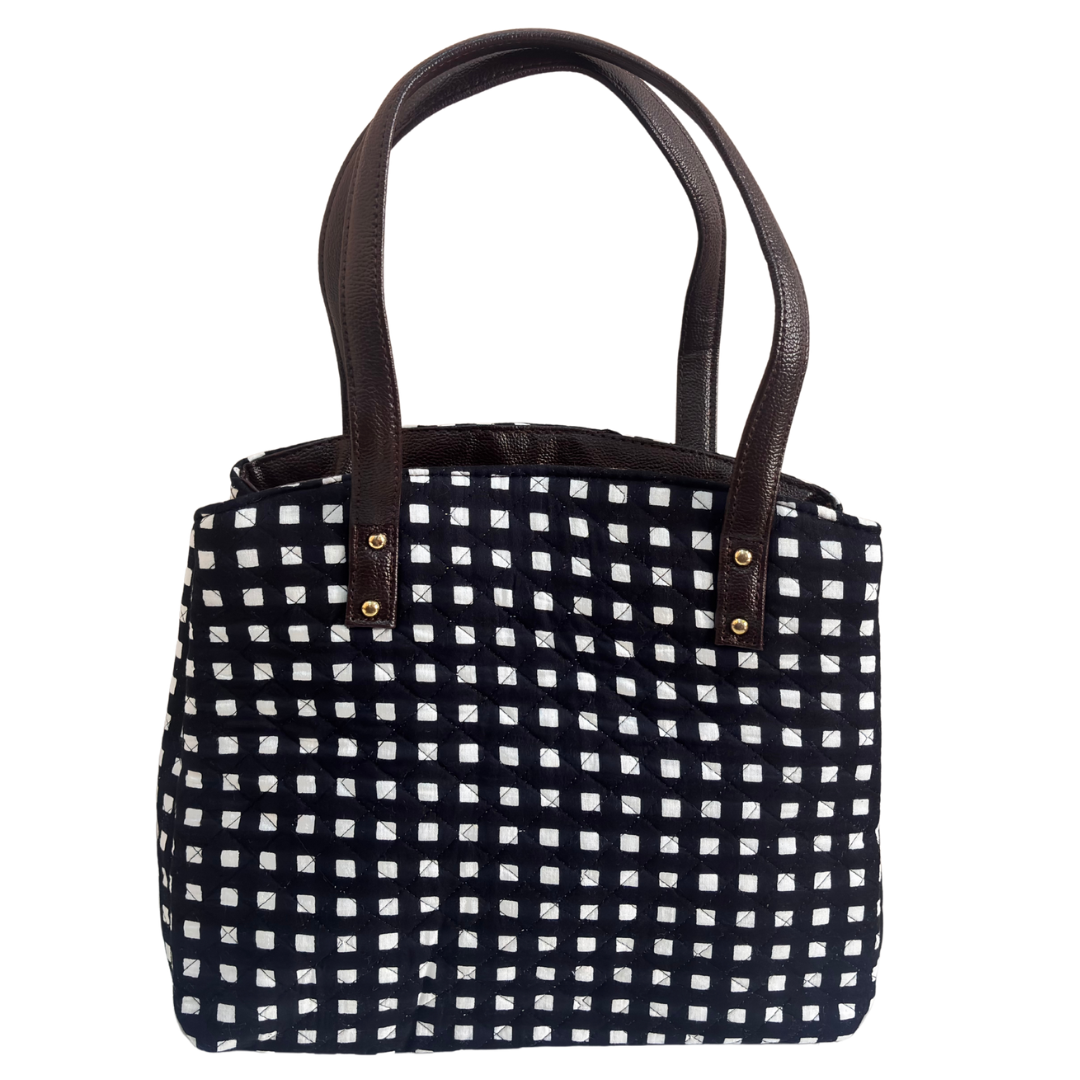 The House of RajPadmini Cross Quilted Cotton Tote Bag with Matching Pouch