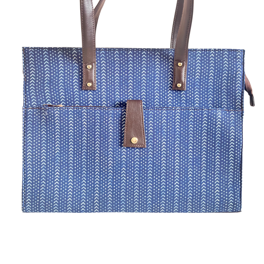 The Executive Blue Laptop Tote Bag with Complimentary Pouch - The House of RajPadmini