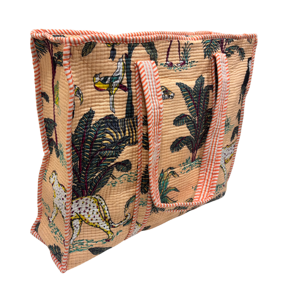 Quilted Cotton Shopping Tote Bag – Block Print, Handcrafted | The House of RajPadmini
