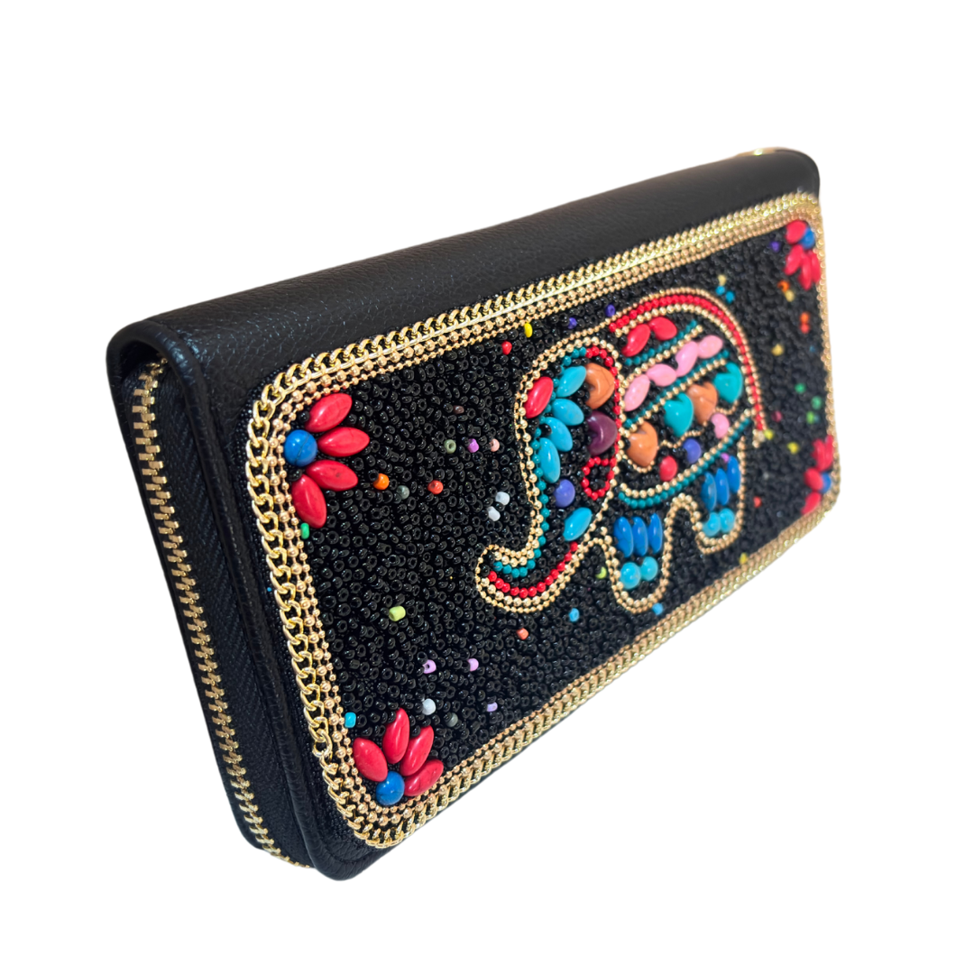 The House of RajPadmini Decorative Elephant Beaded Large Wallet