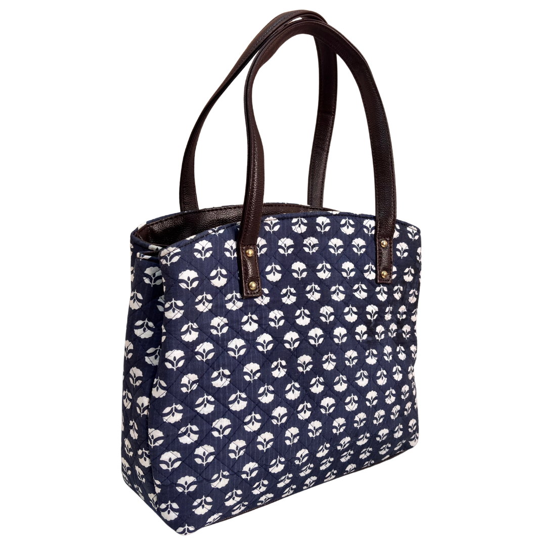 The House of RajPadmini Cross Quilted Cotton Tote Bag with Matching Pouch