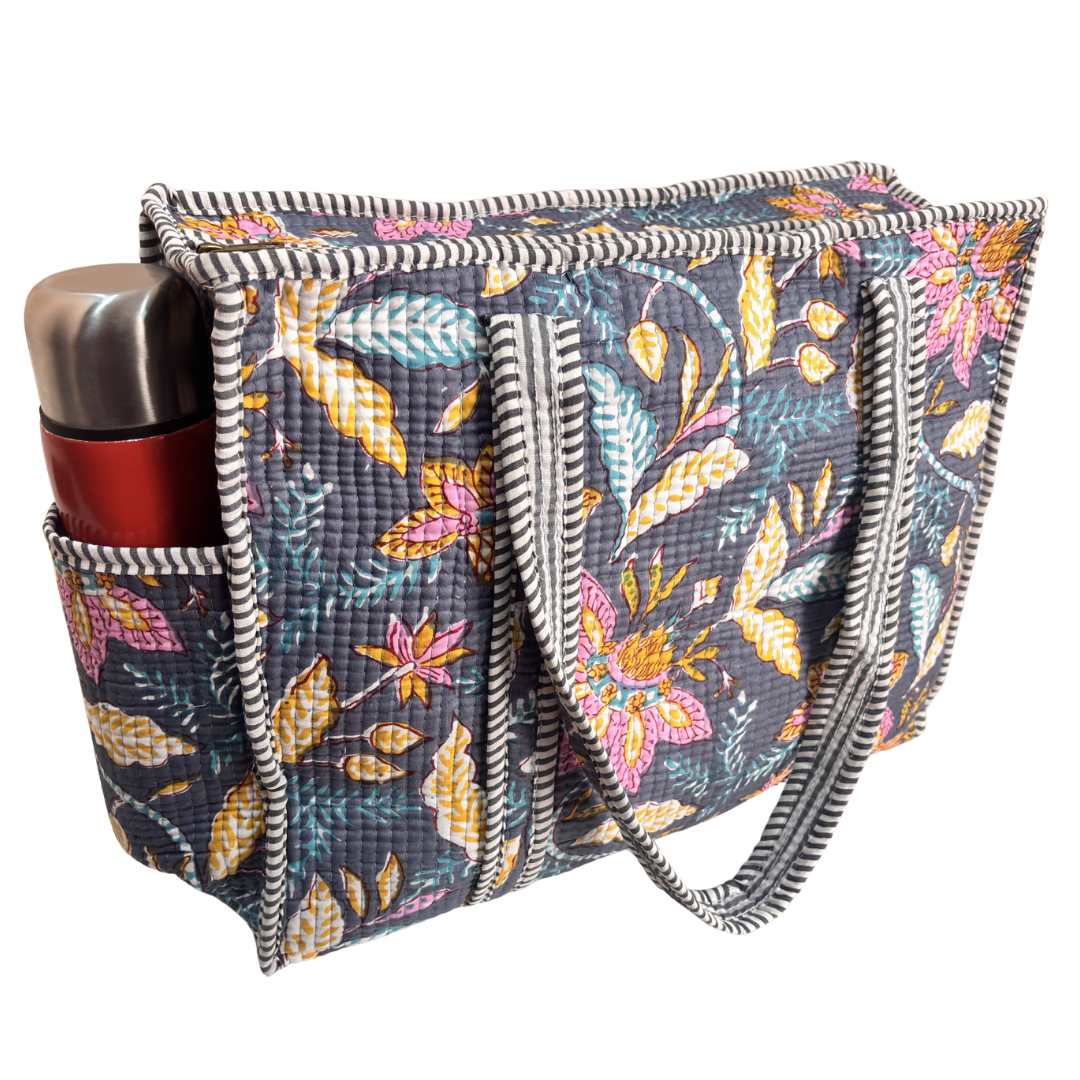 Artisan Quilted Bloom Quilted Cotton Tote - Handcrafted Shopping Companion