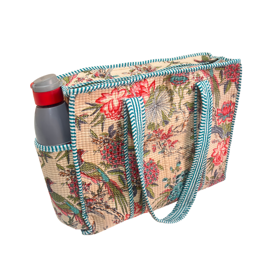 RajPadmini 4-in-1 Festive Gifting COMBO : Premium Quilted Tote Bag + 3 Waterproof Pouches = Your Complete Organization Solution!