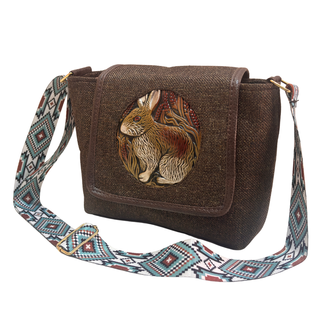Medallion Embossed Jute Sling Bag