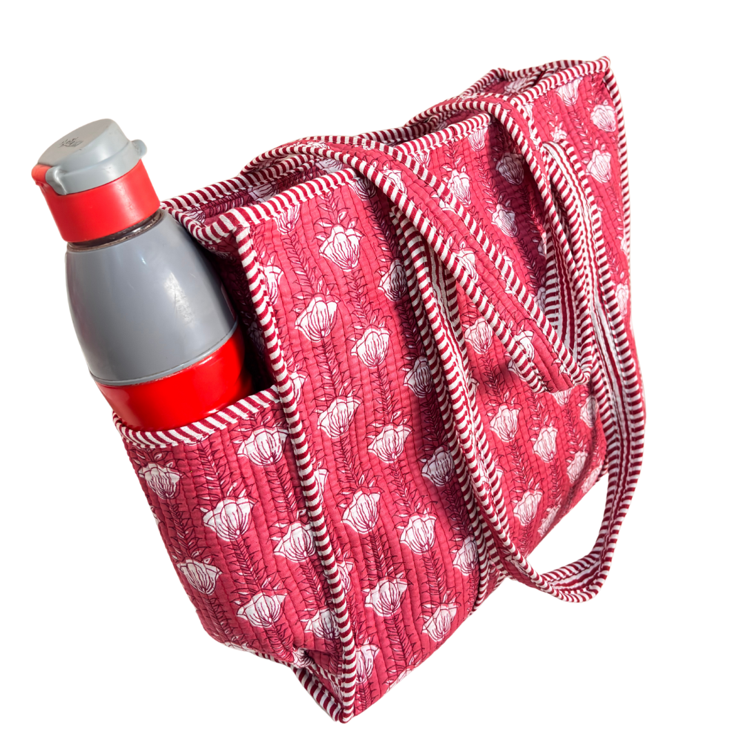 RajPadmini 4-in-1 Festive Gifting COMBO : Premium Quilted Tote Bag + 3 Waterproof Pouches = Your Complete Organization Solution!