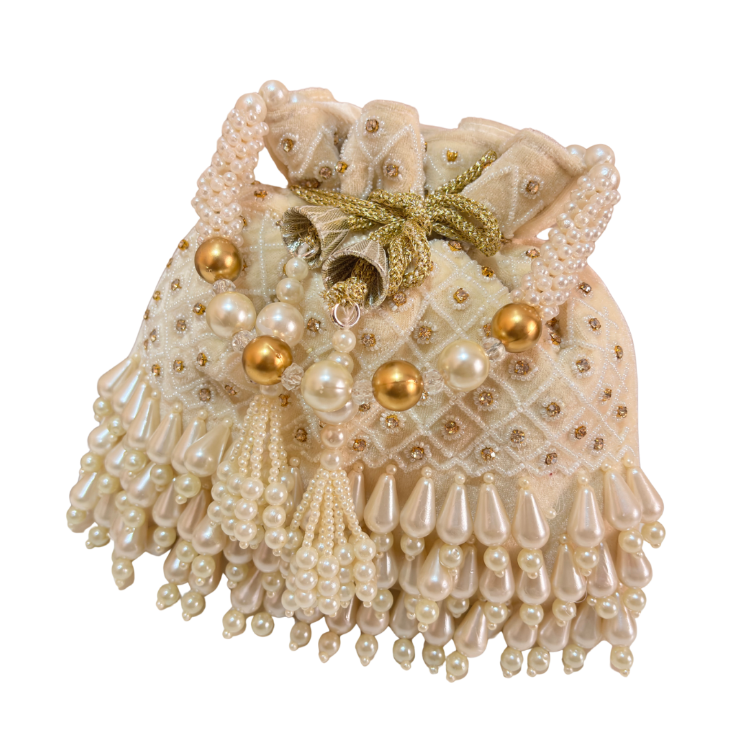 The House of RajPadmini Velvet Pearl Embroidered Potli Bag
