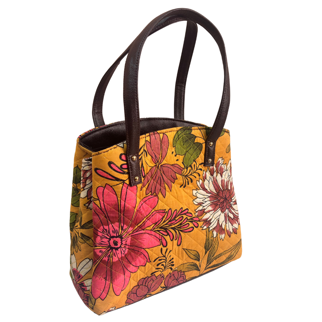 The House of RajPadmini Cross Quilted Cotton Tote Bag with Matching Pouch