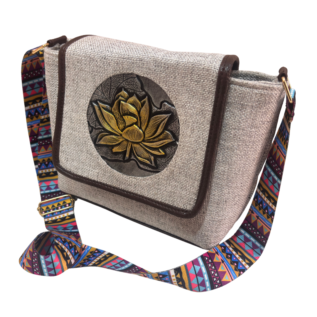 Medallion Embossed Jute Sling Bag
