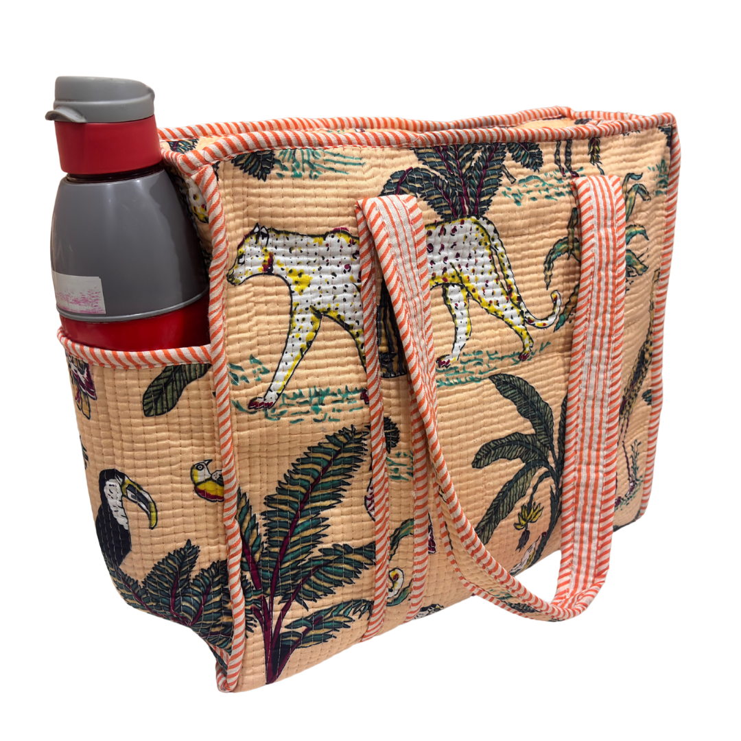 Artisan Quilted Bloom Quilted Cotton Tote - Handcrafted Shopping Companion